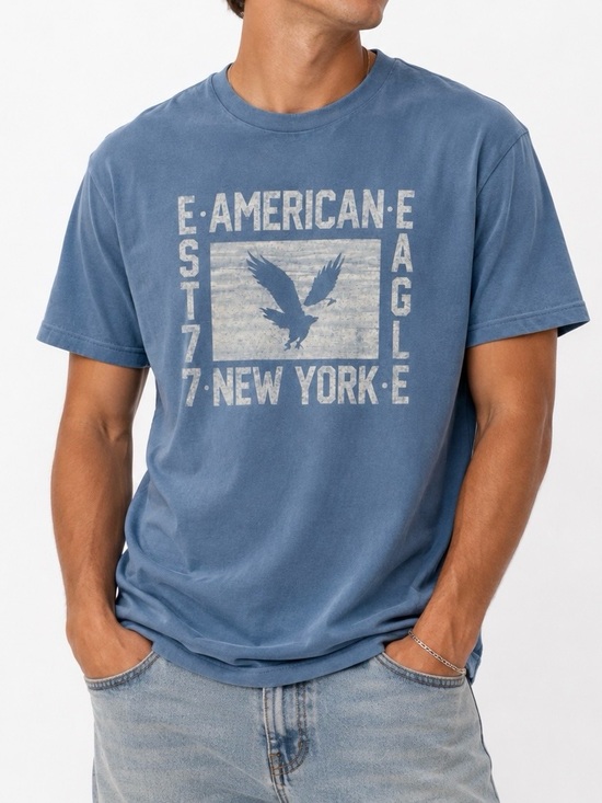 American Eagle Outfitters Other - ⁠American Eagle Super Soft Distressed Graphic Tee Slate Blue | Size M⁠